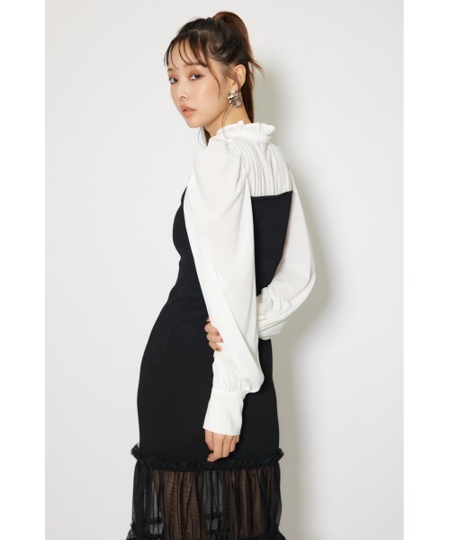 rienda(リエンダ)の「チュールドッキングニットマーメイドワンピース 秋服 冬服(ワンピース・レディース・ブルー/ライトピンク/ブラック・FREE)」の7枚目の写真