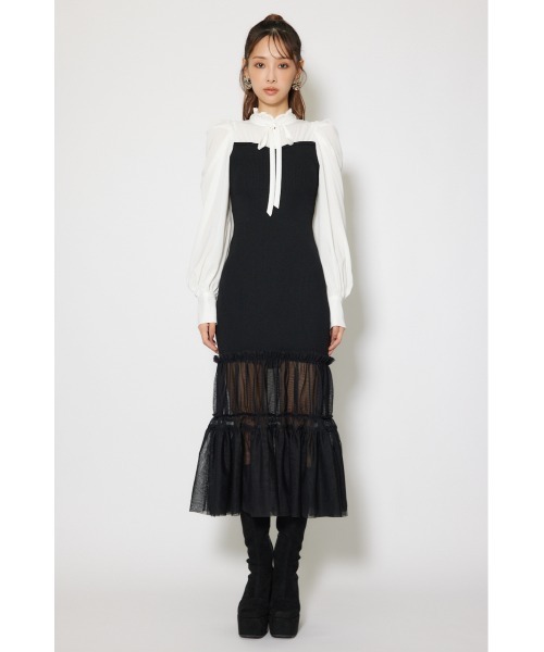 rienda(リエンダ)の「チュールドッキングニットマーメイドワンピース 秋服 冬服(ワンピース・レディース・ブルー/ライトピンク/ブラック・FREE)」の9枚目の写真