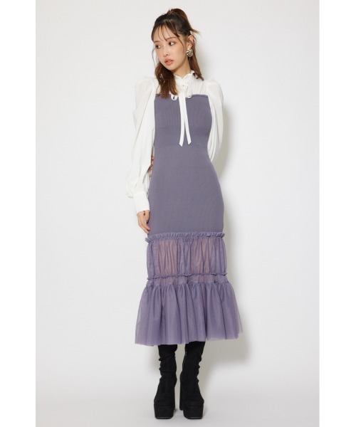 rienda(リエンダ)の「チュールドッキングニットマーメイドワンピース 秋服 冬服(ワンピース・レディース・ブルー/ライトピンク/ブラック・FREE)」の10枚目の写真