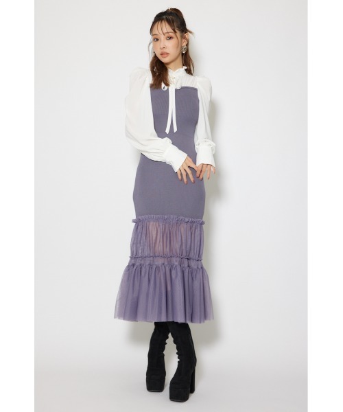 rienda(リエンダ)の「チュールドッキングニットマーメイドワンピース 秋服 冬服(ワンピース・レディース・ブルー/ライトピンク/ブラック・FREE)」の11枚目の写真