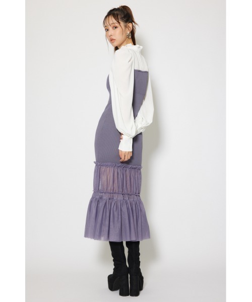 rienda(リエンダ)の「チュールドッキングニットマーメイドワンピース 秋服 冬服(ワンピース・レディース・ブルー/ライトピンク/ブラック・FREE)」の12枚目の写真