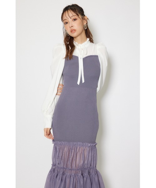 rienda(リエンダ)の「チュールドッキングニットマーメイドワンピース 秋服 冬服(ワンピース・レディース・ブルー/ライトピンク/ブラック・FREE)」の13枚目の写真