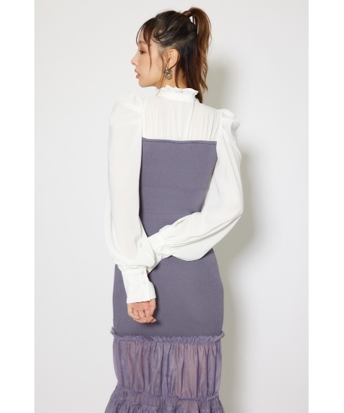 セール】チュールドッキングニットマーメイドワンピース 秋服 冬服