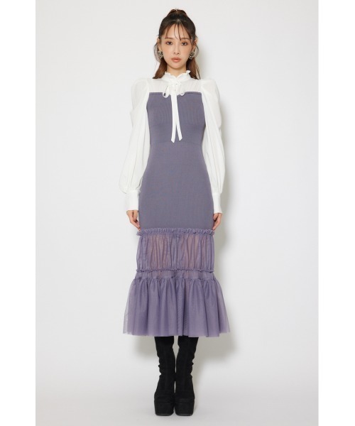 rienda(リエンダ)の「チュールドッキングニットマーメイドワンピース 秋服 冬服(ワンピース・レディース・ブルー/ライトピンク/ブラック・FREE)」の16枚目の写真