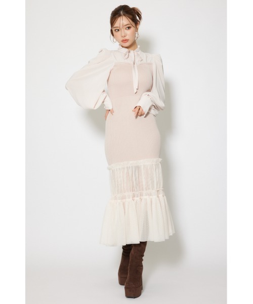 rienda(リエンダ)の「チュールドッキングニットマーメイドワンピース 秋服 冬服(ワンピース・レディース・ブルー/ライトピンク/ブラック・FREE)」の17枚目の写真