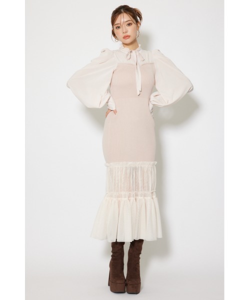 rienda(リエンダ)の「チュールドッキングニットマーメイドワンピース 秋服 冬服(ワンピース・レディース・ブルー/ライトピンク/ブラック・FREE)」の18枚目の写真