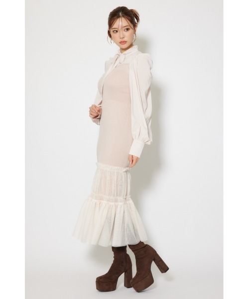 rienda(リエンダ)の「チュールドッキングニットマーメイドワンピース 秋服 冬服(ワンピース・レディース・ブルー/ライトピンク/ブラック・FREE)」の19枚目の写真