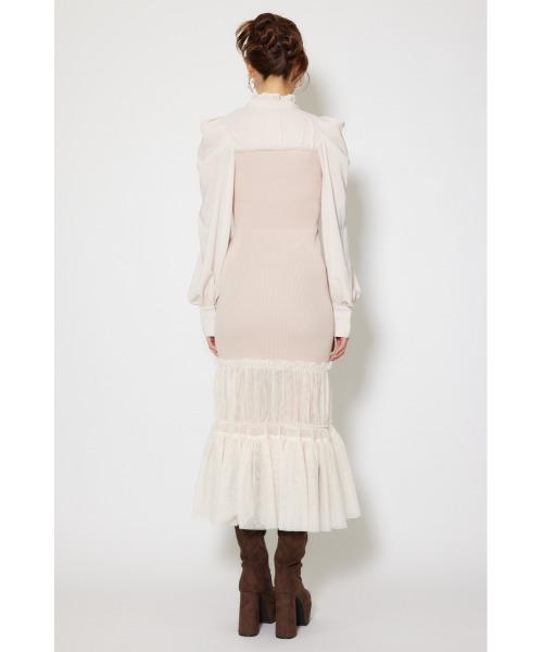 セール】チュールドッキングニットマーメイドワンピース 秋服 冬服