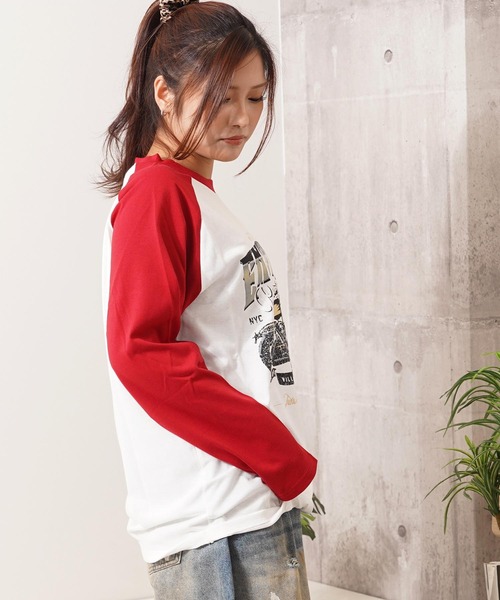 1111clothing(ワンフォークロージング)の「ラグラン プリント ロングスリーブ Tシャツ / Raglan Print Long Sleeve Tee(Tシャツ/カットソー・メンズ・レッド/ブラウン/ブラック・M/L)」の21枚目の写真