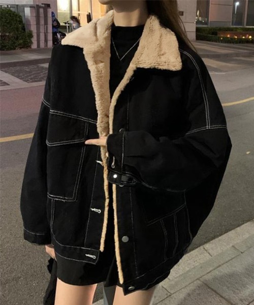 Miniministore(ミニミニストア)の「裏ファーデニムジャケットステッチブルゾン(デニムジャケット・レディース・ブラック・FREE)」の1枚目の写真
