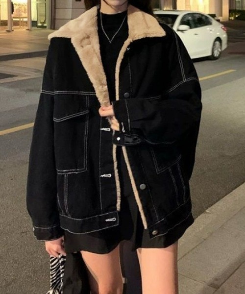 Miniministore(ミニミニストア)の「裏ファーデニムジャケットステッチブルゾン(デニムジャケット・レディース・ブラック・FREE)」の2枚目の写真