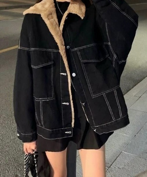 Miniministore(ミニミニストア)の「裏ファーデニムジャケットステッチブルゾン(デニムジャケット・レディース・ブラック・FREE)」の3枚目の写真