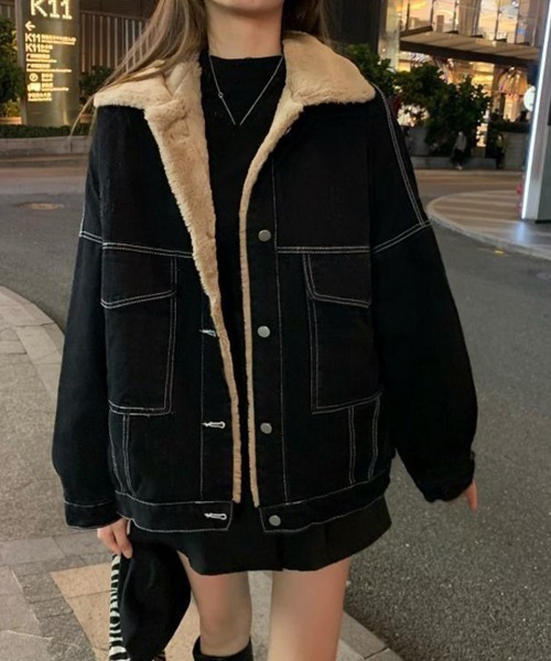 Miniministore(ミニミニストア)の「裏ファーデニムジャケットステッチブルゾン(デニムジャケット・レディース・ブラック・FREE)」の4枚目の写真