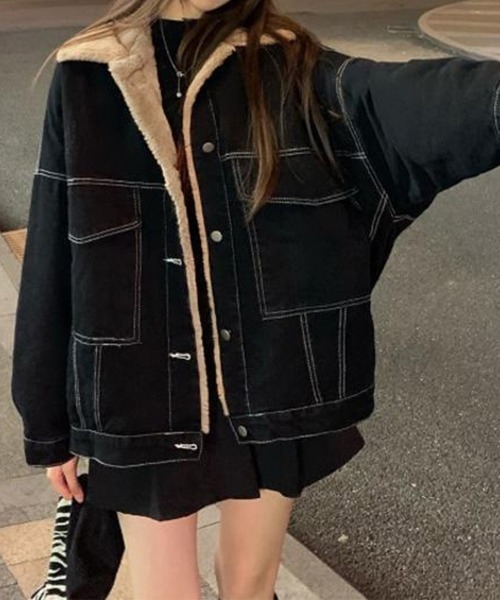 Miniministore(ミニミニストア)の「裏ファーデニムジャケットステッチブルゾン(デニムジャケット・レディース・ブラック・FREE)」の5枚目の写真