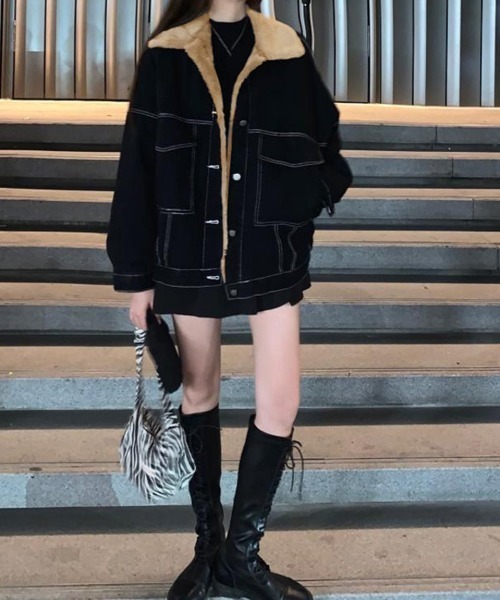 Miniministore(ミニミニストア)の「裏ファーデニムジャケットステッチブルゾン(デニムジャケット・レディース・ブラック・FREE)」の7枚目の写真