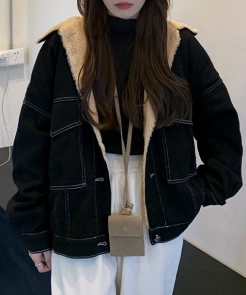 Miniministore(ミニミニストア)の「裏ファーデニムジャケットステッチブルゾン(デニムジャケット・レディース・ブラック・FREE)」の11枚目の写真