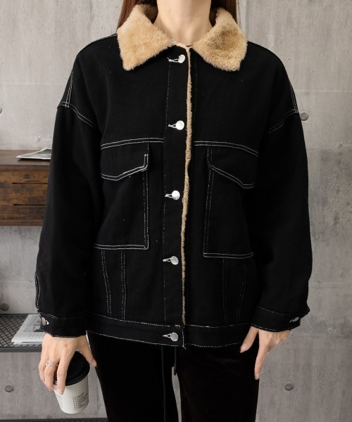 Miniministore(ミニミニストア)の「裏ファーデニムジャケットステッチブルゾン(デニムジャケット・レディース・ブラック・FREE)」の14枚目の写真