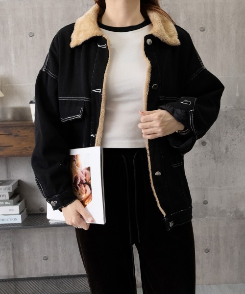 Miniministore(ミニミニストア)の「裏ファーデニムジャケットステッチブルゾン(デニムジャケット・レディース・ブラック・FREE)」の15枚目の写真