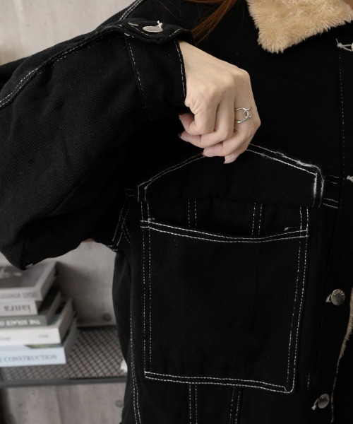 Miniministore(ミニミニストア)の「裏ファーデニムジャケットステッチブルゾン(デニムジャケット・レディース・ブラック・FREE)」の17枚目の写真