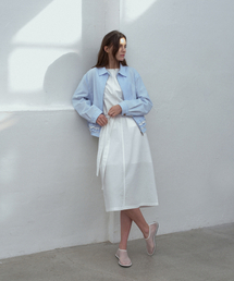 HANE（ハネ）の「Mignon Lace Crop Jacket_Blue Stripe（MA-1）」