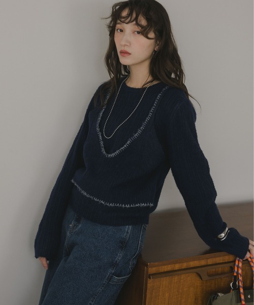 210nouve（トゥージュヌーブ）の「ビスチェ レイヤード風 ニットプルオーバー（ニット/セーター・レディース・ネイビー/チャコールグレー/グレー/ブラウン・FREE）」の4枚目の写真