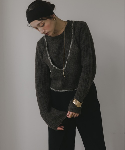210nouve（トゥージュヌーブ）の「ビスチェ レイヤード風 ニットプルオーバー（ニット/セーター・レディース・ネイビー/チャコールグレー/グレー/ブラウン・FREE）」の3枚目の写真