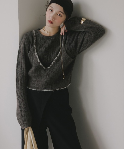 210nouve（トゥージュヌーブ）の「ビスチェ レイヤード風 ニットプルオーバー（ニット/セーター・レディース・ネイビー/チャコールグレー/グレー/ブラウン・FREE）」の5枚目の写真