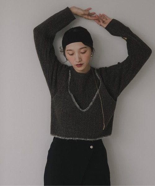 210nouve（トゥージュヌーブ）の「ビスチェ レイヤード風 ニットプルオーバー（ニット/セーター・レディース・ネイビー/チャコールグレー/グレー/ブラウン・FREE）」の6枚目の写真