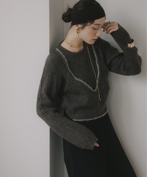 210nouve（トゥージュヌーブ）の「ビスチェ レイヤード風 ニットプルオーバー（ニット/セーター・レディース・ネイビー/チャコールグレー/グレー/ブラウン・FREE）」の7枚目の写真