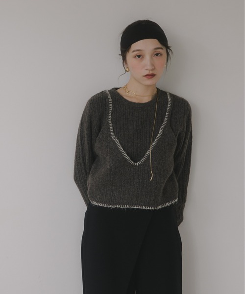 210nouve（トゥージュヌーブ）の「ビスチェ レイヤード風 ニットプルオーバー（ニット/セーター・レディース・ネイビー/チャコールグレー/グレー/ブラウン・FREE）」の8枚目の写真