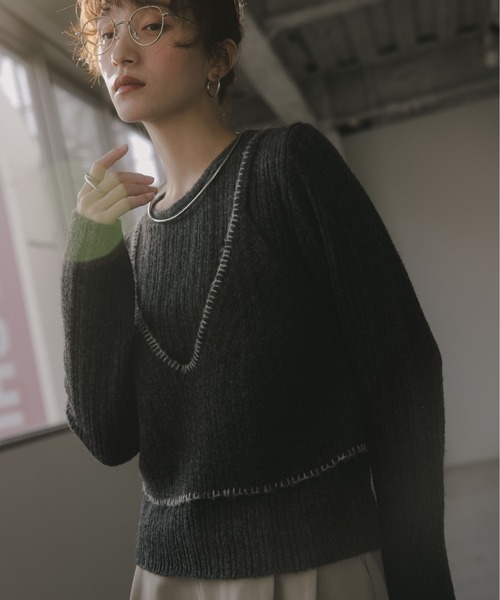 210nouve（トゥージュヌーブ）の「ビスチェ レイヤード風 ニットプルオーバー（ニット/セーター・レディース・ネイビー/チャコールグレー/グレー/ブラウン・FREE）」の15枚目の写真