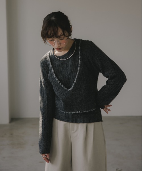 210nouve（トゥージュヌーブ）の「ビスチェ レイヤード風 ニットプルオーバー（ニット/セーター・レディース・ネイビー/チャコールグレー/グレー/ブラウン・FREE）」の16枚目の写真