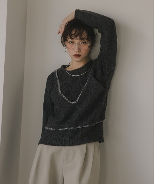 210nouve（トゥージュヌーブ）の「ビスチェ レイヤード風 ニットプルオーバー（ニット/セーター・レディース・ネイビー/チャコールグレー/グレー/ブラウン・FREE）」の14枚目の写真