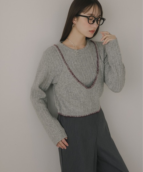 210nouve（トゥージュヌーブ）の「ビスチェ レイヤード風 ニットプルオーバー（ニット/セーター・レディース・ネイビー/チャコールグレー/グレー/ブラウン・FREE）」の12枚目の写真