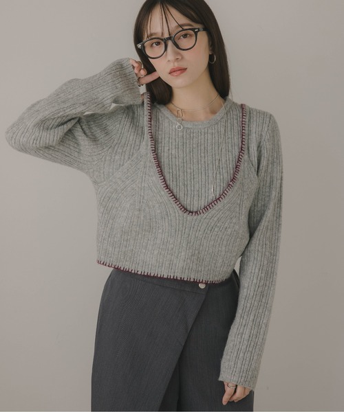 210nouve（トゥージュヌーブ）の「ビスチェ レイヤード風 ニットプルオーバー（ニット/セーター・レディース・ネイビー/チャコールグレー/グレー/ブラウン・FREE）」の9枚目の写真