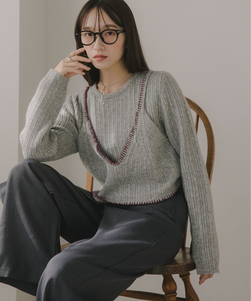 210nouve（トゥージュヌーブ）の「ビスチェ レイヤード風 ニットプルオーバー（ニット/セーター・レディース・ネイビー/チャコールグレー/グレー/ブラウン・FREE）」の11枚目の写真