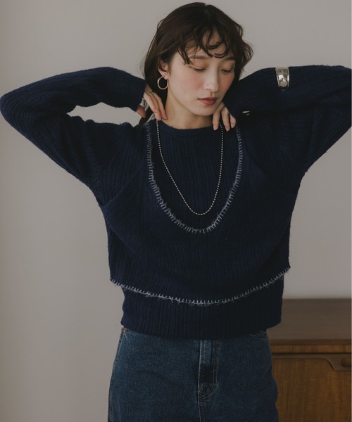 210nouve（トゥージュヌーブ）の「ビスチェ レイヤード風 ニットプルオーバー（ニット/セーター・レディース・ネイビー/チャコールグレー/グレー/ブラウン・FREE）」の19枚目の写真