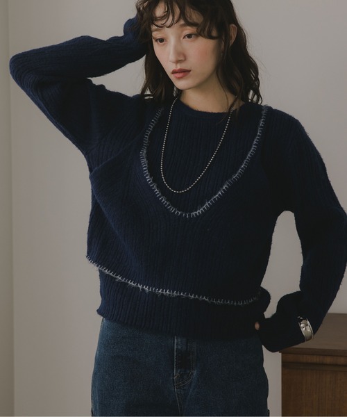 210nouve（トゥージュヌーブ）の「ビスチェ レイヤード風 ニットプルオーバー（ニット/セーター・レディース・ネイビー/チャコールグレー/グレー/ブラウン・FREE）」の17枚目の写真