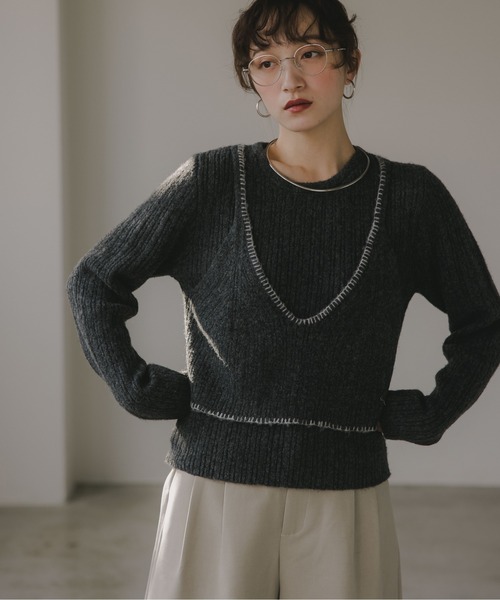210nouve（トゥージュヌーブ）の「ビスチェ レイヤード風 ニットプルオーバー（ニット/セーター・レディース・ネイビー/チャコールグレー/グレー/ブラウン・FREE）」の13枚目の写真