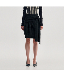 Pleated Tie Volume Skirt _ BLACK