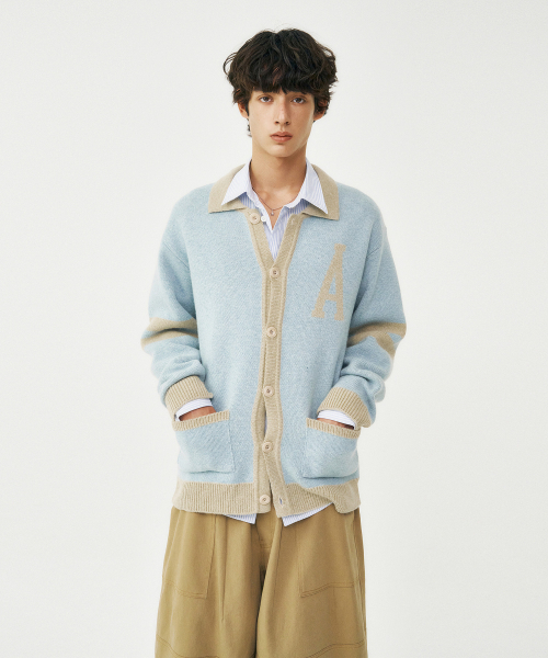 Preppy knit cardigan — пэчворк‑кардиган / синий
