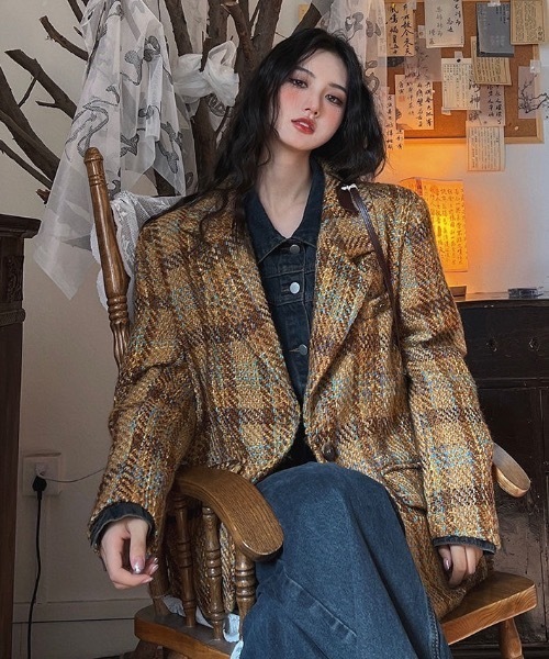 セール】チェック柄ツイードジャケット（テーラードジャケット