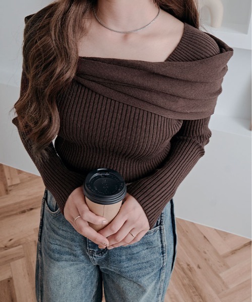 kirakiraShop(キラキラショップ)の「リボン リブ ニット トップス(ニット/セーター・レディース・チャコール/ブラウン/レッド/オフホワイト/ブラック・FREE)」の19枚目の写真