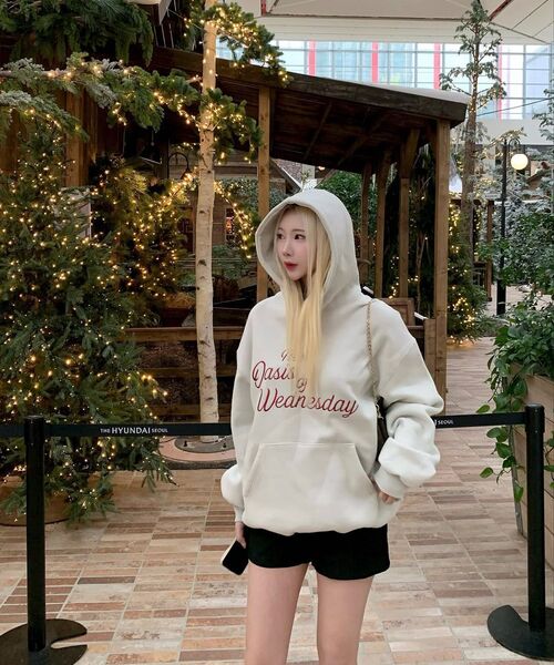 WEDNESDAYOASISFORWOMEN（ウェンズデー オアシス フォー ウーマン）の「W/コージーオアシス刺繍フードパーカー_LIGHT BEIGE(W25-TP49)（パーカー・レディース・ライトベージュ・MEDIUM/LARGE）」の5枚目の写真