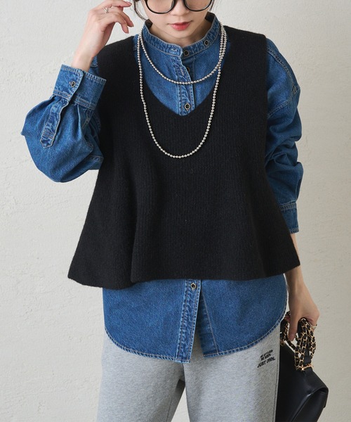 PUAL CE CIN（ピュアルセシン）の「片畦ニットビスチェ（ニット/セーター・レディース・グレー/ブラック/アイボリー・FREE）」の15枚目の写真