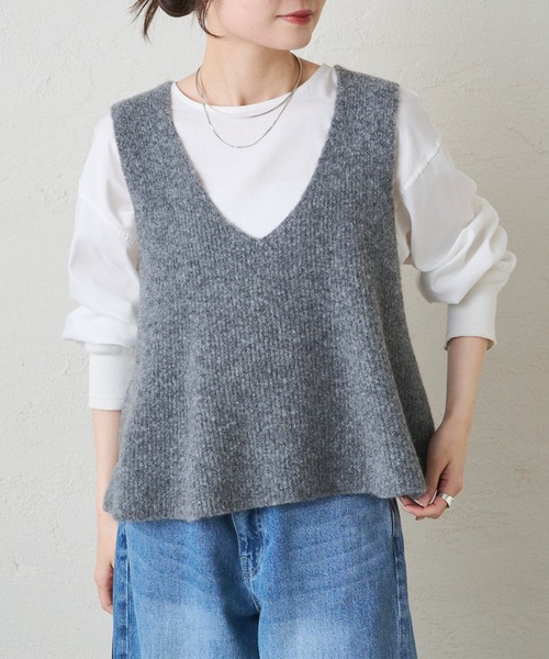 PUAL CE CIN（ピュアルセシン）の「片畦ニットビスチェ（ニット/セーター・レディース・グレー/ブラック/アイボリー・FREE）」の10枚目の写真