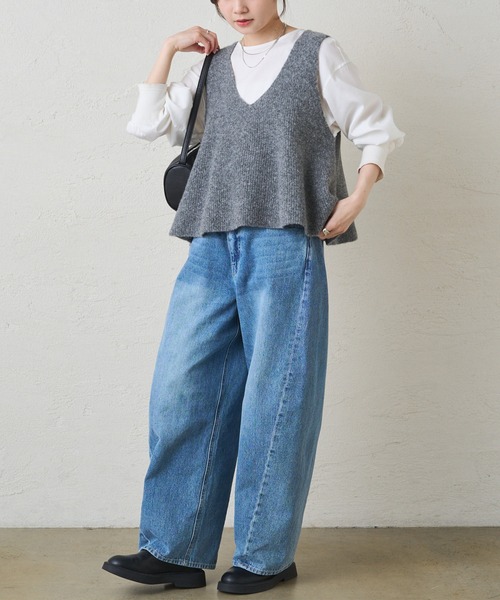 PUAL CE CIN（ピュアルセシン）の「片畦ニットビスチェ（ニット/セーター・レディース・グレー/ブラック/アイボリー・FREE）」の13枚目の写真