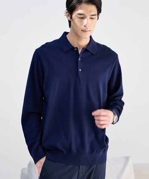 GLOBAL WORK（グローバルワーク）の「シルクブレンドニット/ニットポロシャツ/Salon de GW/638786（ポロシャツ・メンズ・ネイビー/ブラック/ライトグレー・X-LARGE/LARGE/MEDIUM/SMALL）」の3枚目の写真