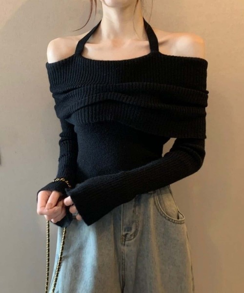 MAISON DE THERESE（メゾン ド テレーズ）の「ボートネック　長袖ニット ロン T（ニット/セーター・レディース・ブラック/アイボリー/グレー/モカ・FREE）」の5枚目の写真