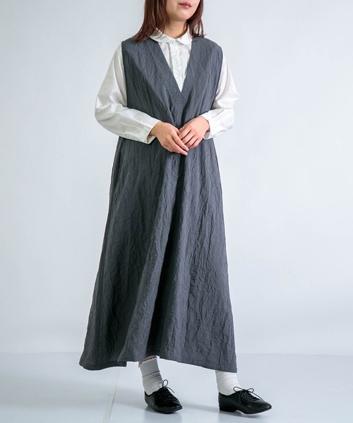 Honnete サージスリーブレスVワイドドレス　Vネックワンピース　グレー Honnete] Sleeveless V Wide Dress | Domingo（ドミンゴ）公式